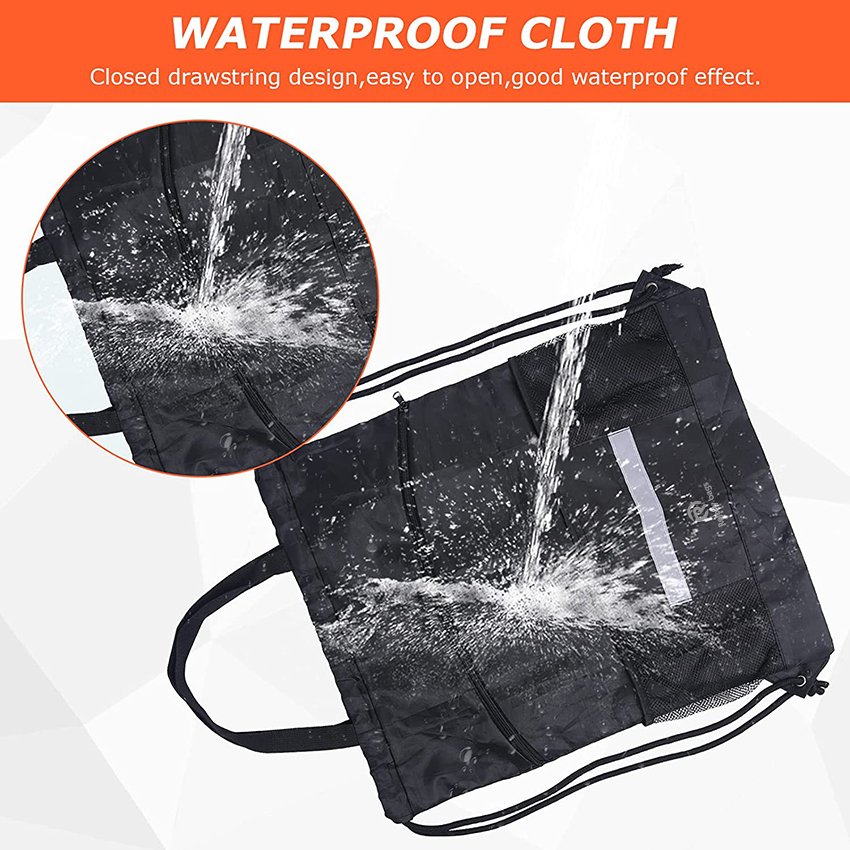 Waterproof Black Draw String Back Sack with Zip Pocket PE Gym Cinch Tote Basketball Soccer String Bags Sackpack Bulk Ball Bag RJ196124