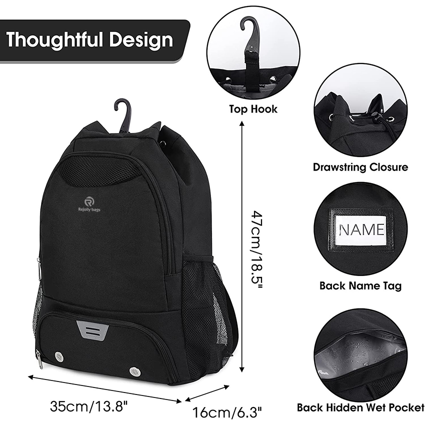 Drawstring Backpack, Soccer Basketball Backpack with Shoe & Ball Compartments and Wet Pocket Gym Ball Bag RJ196127