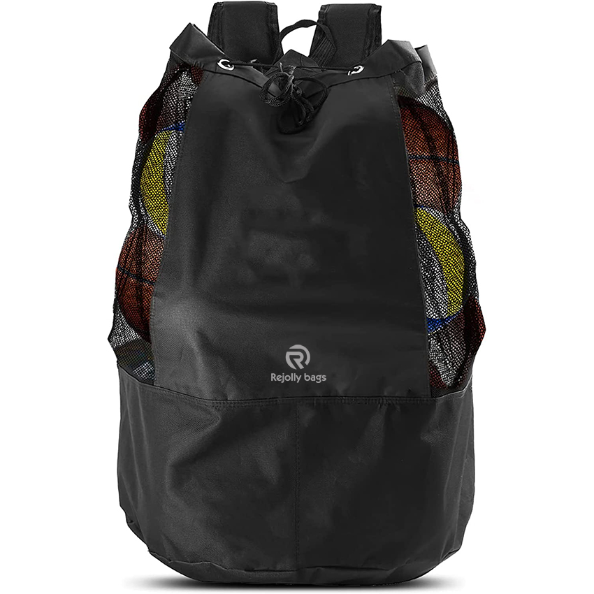 Large mesh equipment bag black, Soccer Ball Bag with Adjustable Shoulder Strap,600D Oxford Cloth mesh sports Ball Bag RJ19694