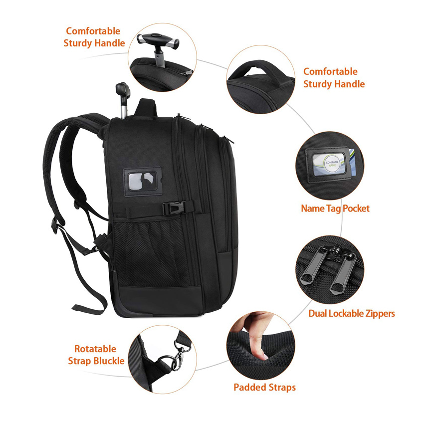 Durable Roller College School Computer Bag Water Resistant Business Travel Carry on Wheeled Backpack