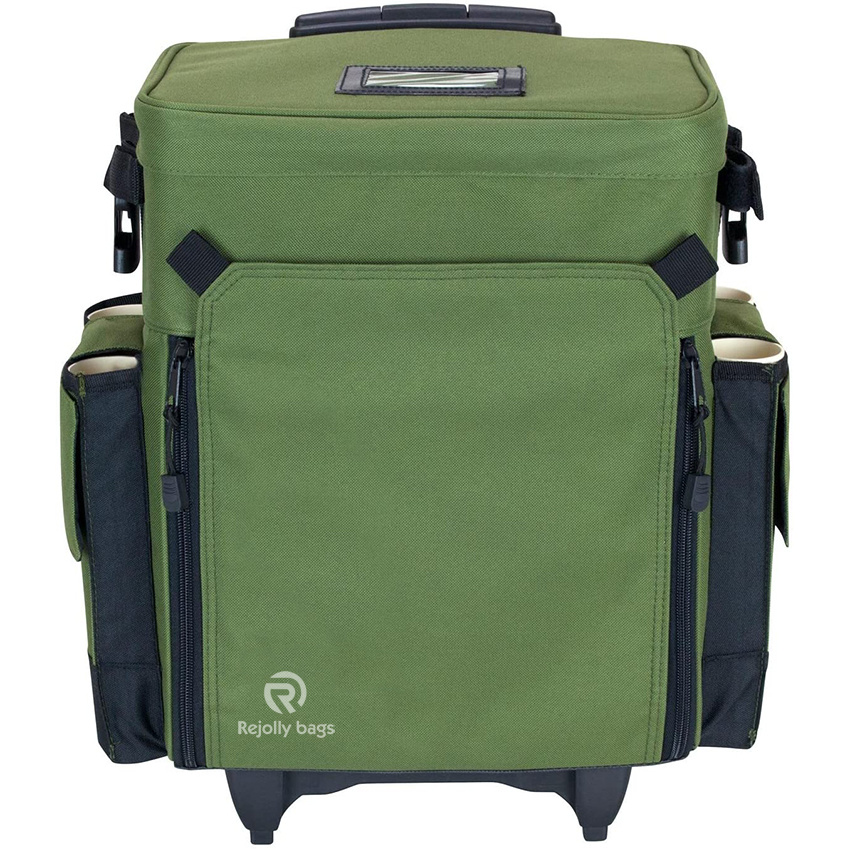 Rejolly Outdoors Rolling Tackle Box with Wheels - Waterproof Storage 4 Rod Holders Fish Tackle Bag