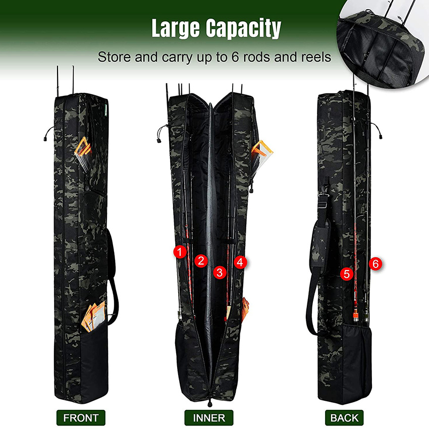 Rejolly Waterproof Large Capacity Portable Folding Fishing Rod Carrier Case Fishing Tool Storage Bag