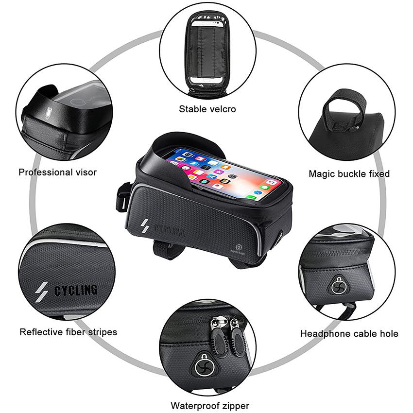 Bike Handlebar Waterproof Phone Mount Bag Top Tube Phone Pack Cycling Phone Pouch Accessories for Phone Below 6.5" Cycling Bag