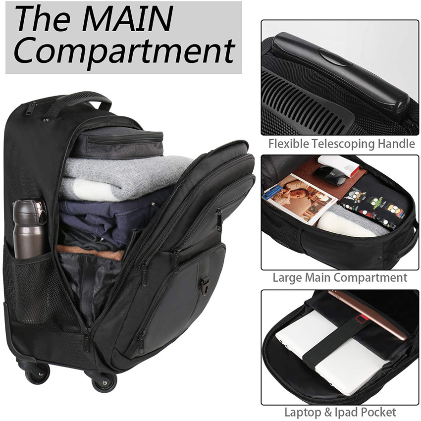 Rolling Backpack for Travel 4 Wheels Laptop Backpack for Women Men Water Resistant Business Large Wheeled Backpack