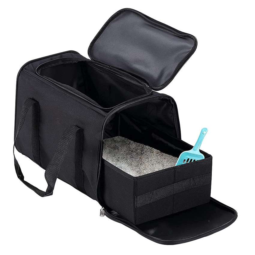 Collapsible Portable Cat Litter Box Black for Travel Light Weight Foldable Pet Carrier