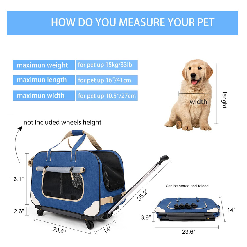 Pet Rolling Carrier with Detachable Wheels Travel Roller Bag for Small & Medium Dogs/Cat