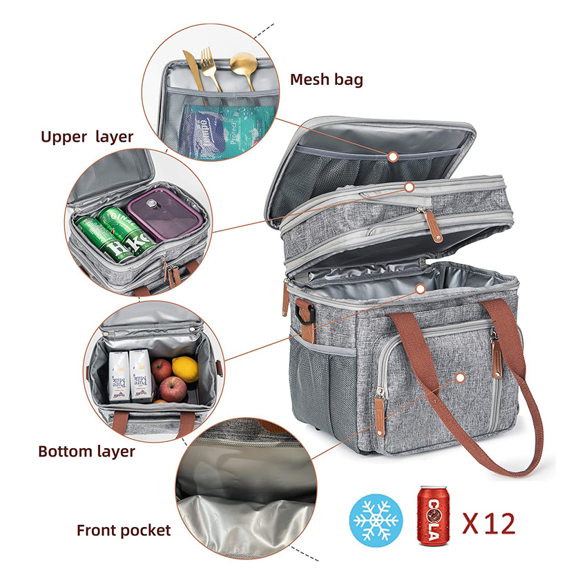 Expandable Insulated Large Lunch Bag Weekend Picnic Bag Casual Tote Cooler Bag