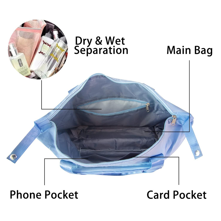 Foldable Weekender Bag Travel Carry on Duffel Bag Waterproof Beach Bag with Dry Wet Pocket