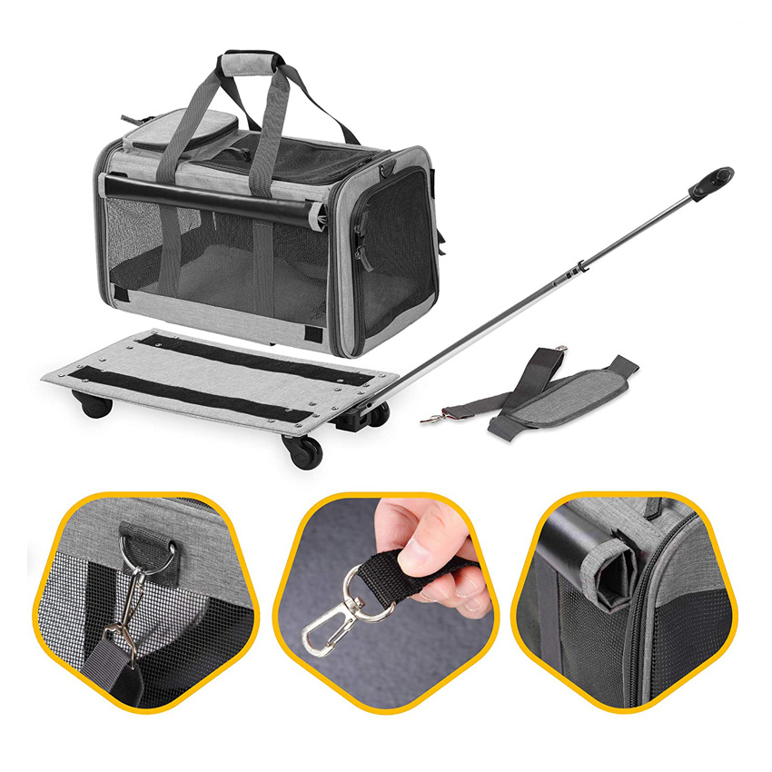 Pet Carrier with Detachable Wheels for Small and Medium Dogs Cats