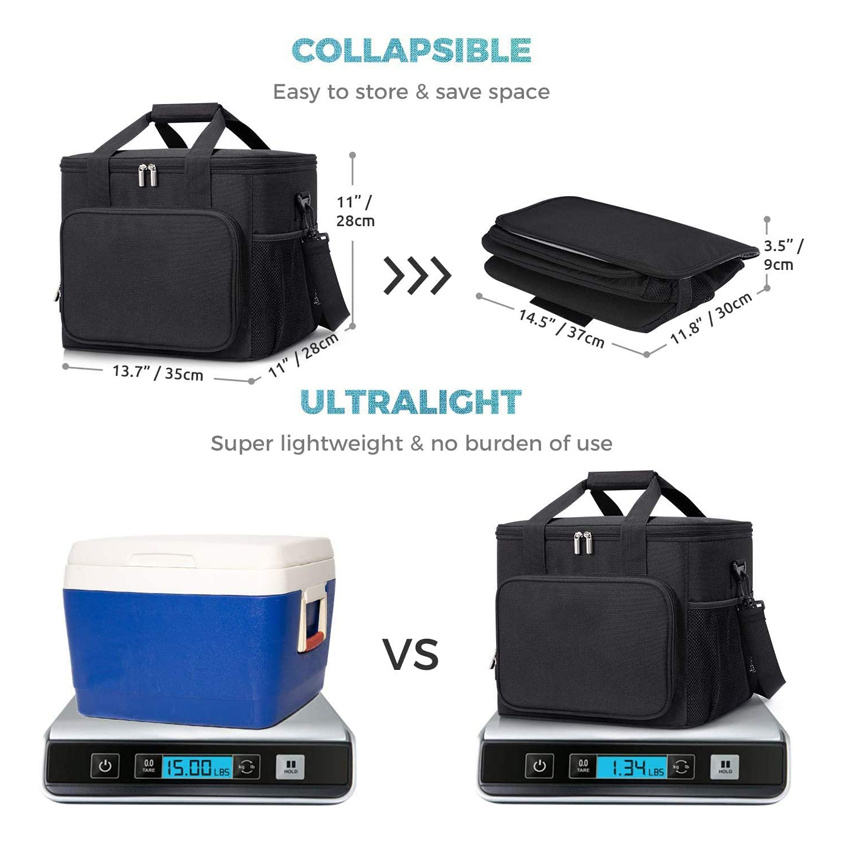 Collapsible Cooler Bag Insulated Travel Lunch Bag Food Delivery Bag