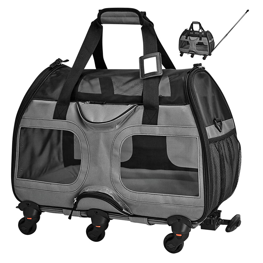 Travel Dog Carrier Wheels Pet Bag Portable Carry Puppy Rolling Bag