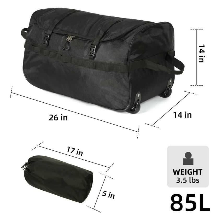 Foldable Rolling Duffel Bag Large Capacity Portable Bag for Travel Sports Camping