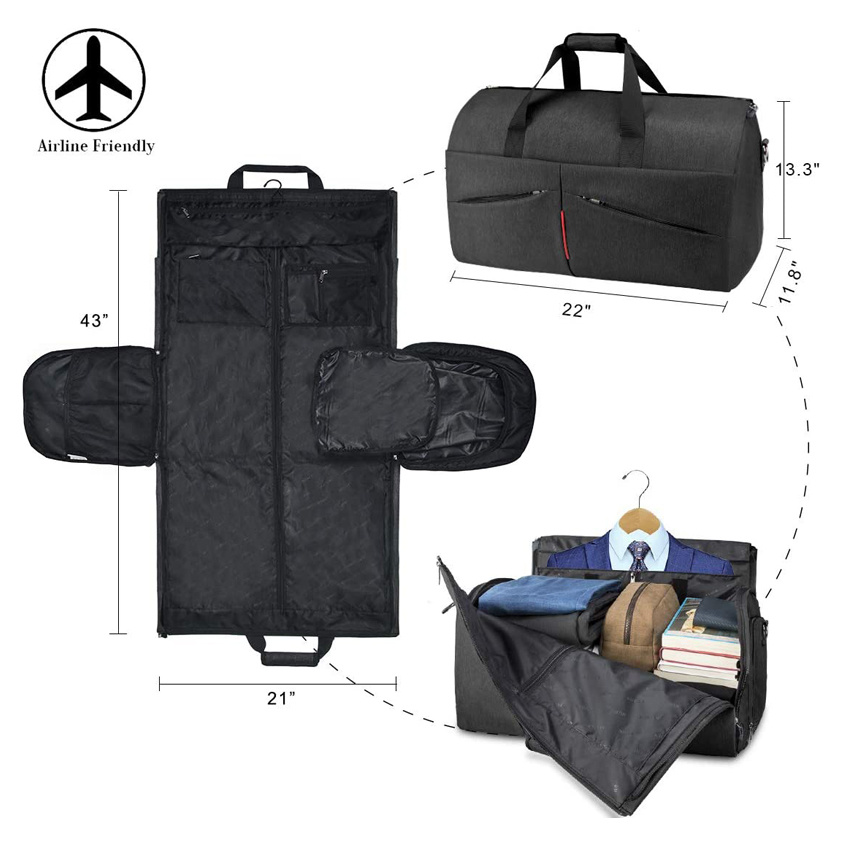 Large Hanging Carry on Garment Bag Convertible Suit Travel Bag Weekender Duffle Bag