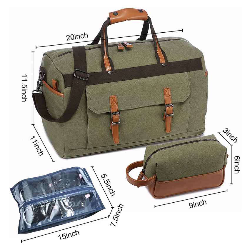 Overnight Carry on Tote Bag Canvas Travel Duffle Bag with Shoes Bag and Toiletry Bag