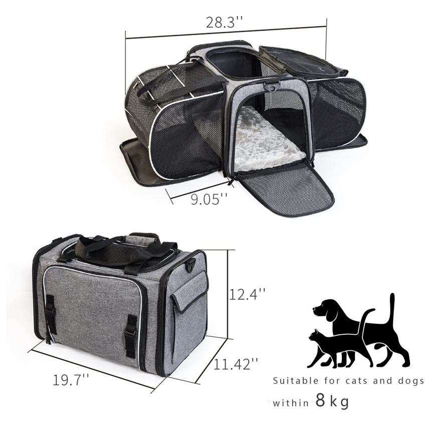 Airline Approved Pet Dog Cat Soft Sided Carrier 2 Side Expandable Collapsible Cat Carrier