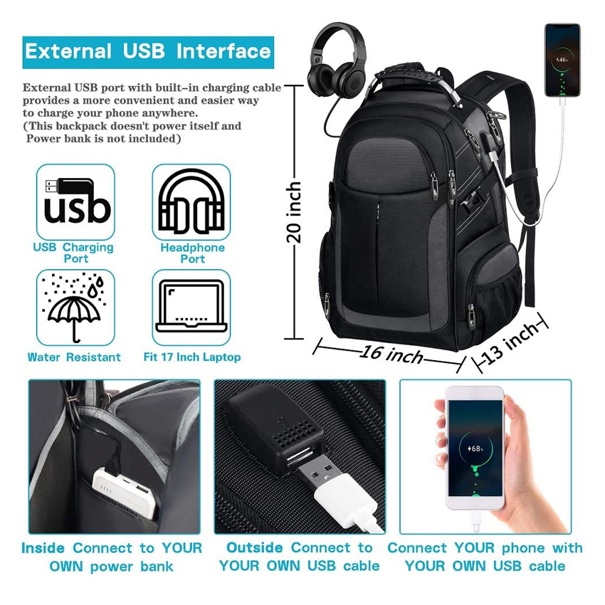 Extra Large Business Computer Bag Durable Travel College School Laptop Backpack