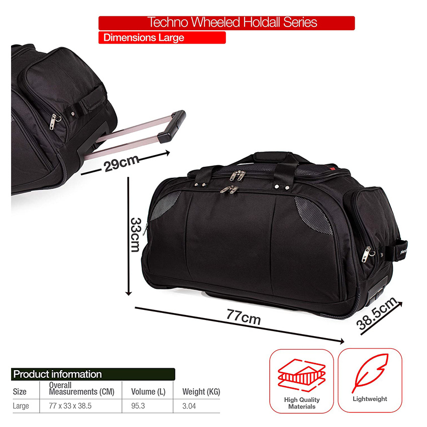 Luggage Travel Bag Wheeled Holdall Pull or Drag Trolley Handle Wheeled Bag