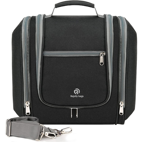 Hanging Travel Toiletry Bag for Women and Men, 6 Organizer Compartments, Extra Large Toiletries Bag Water-resistant Cosmetic Bags RJ21693