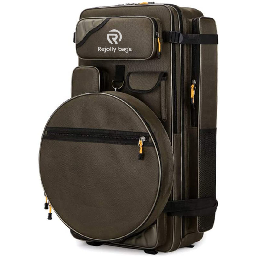 Multi-Function Fishing Large-Capacity Fishing Tackle Rucksack with Round Fishing Bag, for Fishing, Traveling, Hiking Fishing Fish Bag
