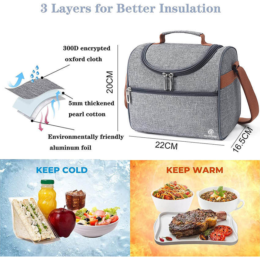 Lunch Bag Box for Women Men Adults Small Insulated with Adjustable Shoulder Strap Reusable Leakproof Cooler Tote Bag for Work Picnic School or Travel