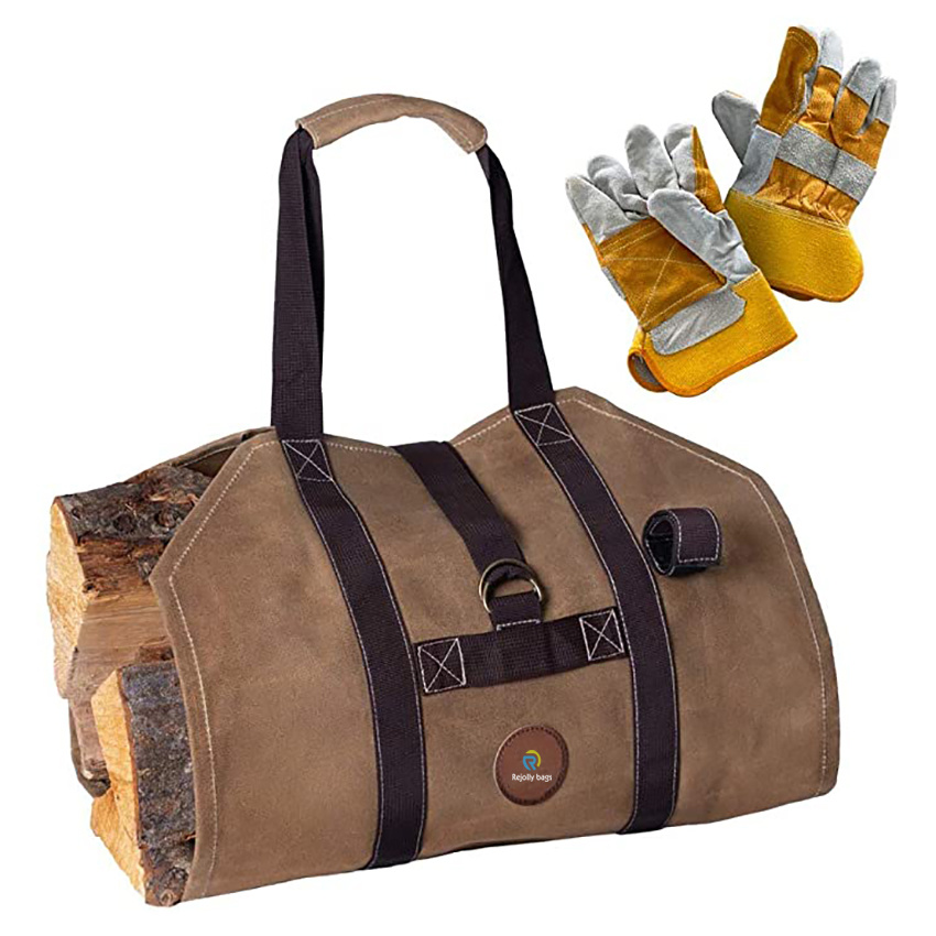 Waxed Canvas Log Carrier Firewood Holder Elegant Wood Bag Carrier Tote