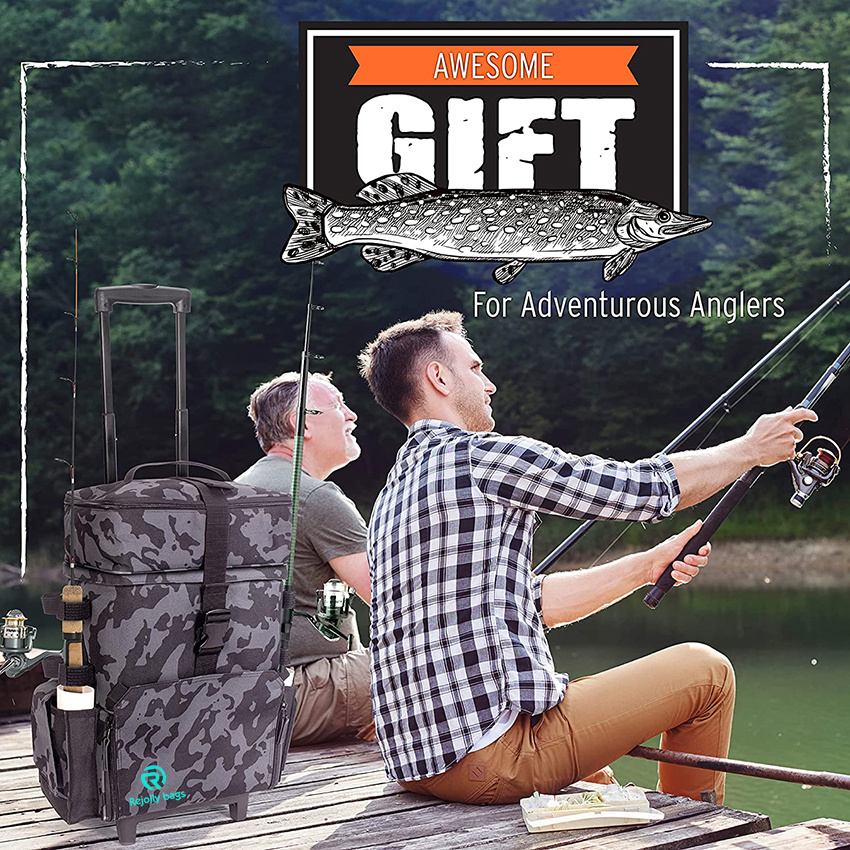 Large Fishing Tackle Bag and Fishing Gear with 4 Fishing Rod Holders, Detachable Handles and Strap Fishing Rod Bags