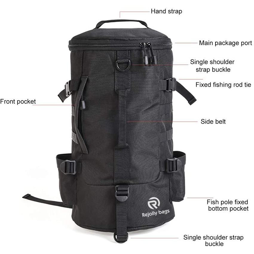 Large Capacity Polyester Fishing Bags Backpack with Rod Holder, Multifunctional Fishing Gear Bag