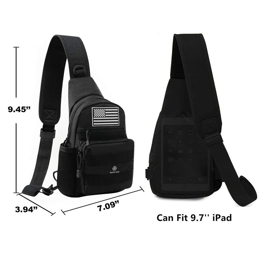 Military Style Tactical Sling Bag Military Shoulder Molle Chest Pack Shoulder Sling Backpack with USA Flag Patch Bag