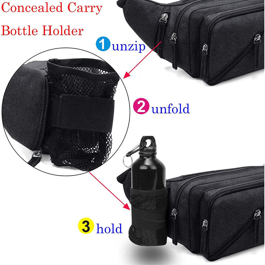 Military Style Concealed Carry Waist Bag Tactical Conceal Carry Bag Fanny Packs Holster Pouch with Bottle Holder Bag