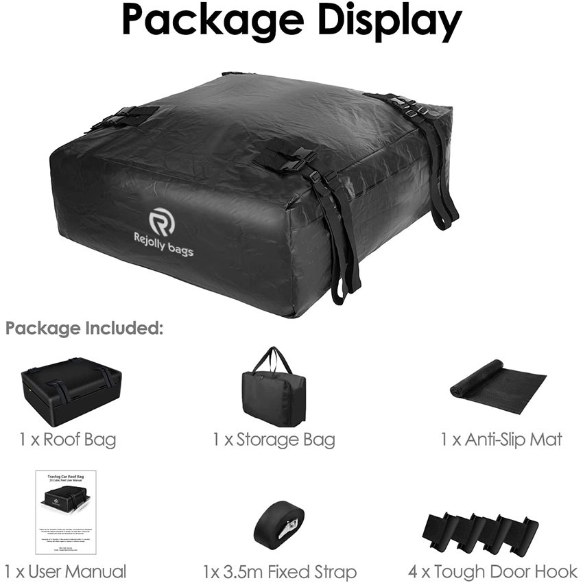 Rooftop Cargo Carrier, 20 Cubic Feet Waterproof Made by 10-Pound Anti-Tear 840d PVC with Anti-Slip Mat, 8 Reinforced Straps Suitable with/Without Rack Bag