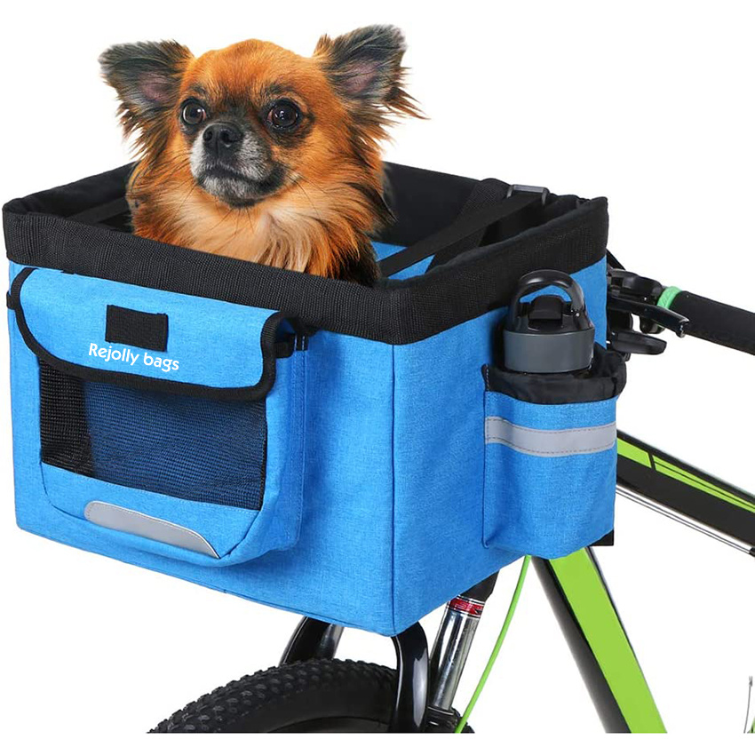 Bike Basket Folding Pet Cat Dog Carrier Front Removable Bicycle Handlebar Quick Release Easy Install Detachable Cycling Bag Mountain Picnic Shopping