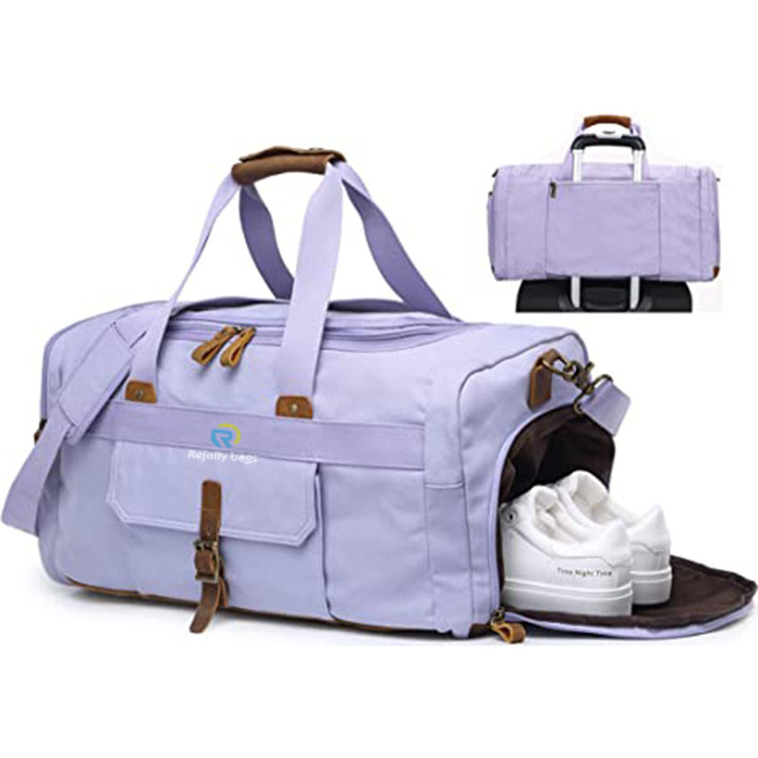 Overnight Duffel with Shoes Compartment for Women Men Canvas Weekend Carry on Travel Bag