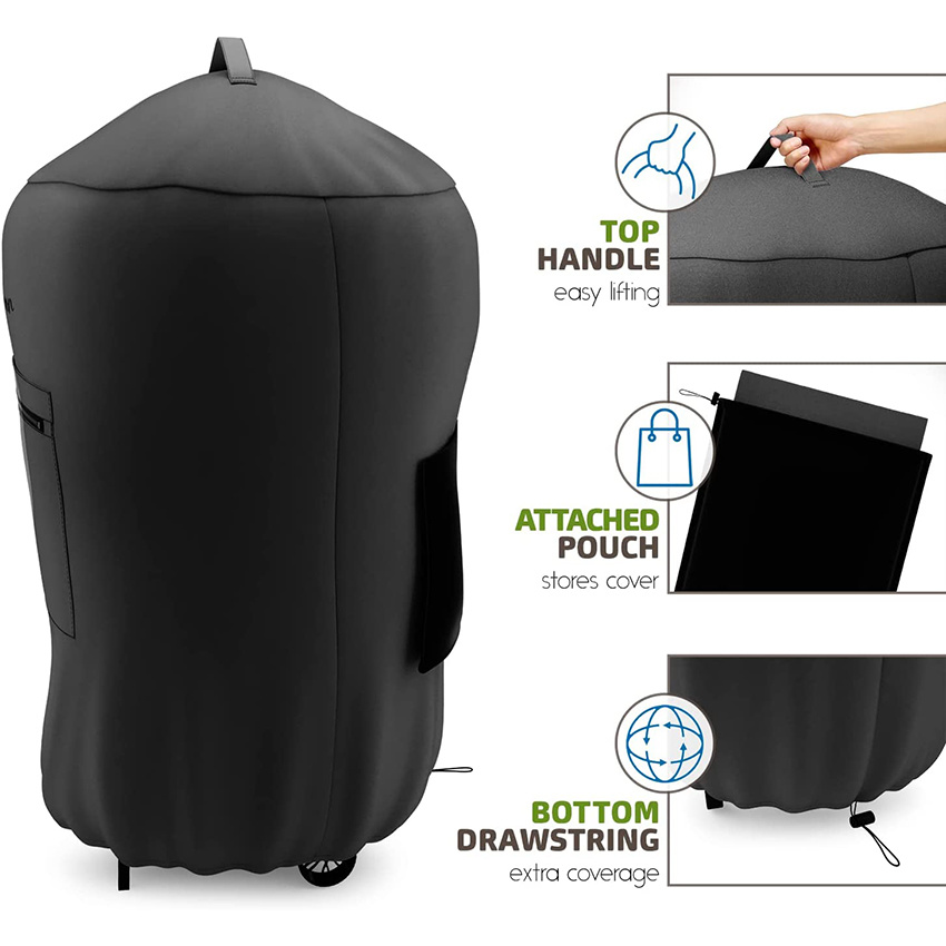 Heavy Duty Round Grill Covers - Waterproof Gas Grill Covers, Durable UV & Fade Resistant Barbecue Grill Cover with Front Zipper Pocket Grill Cover
