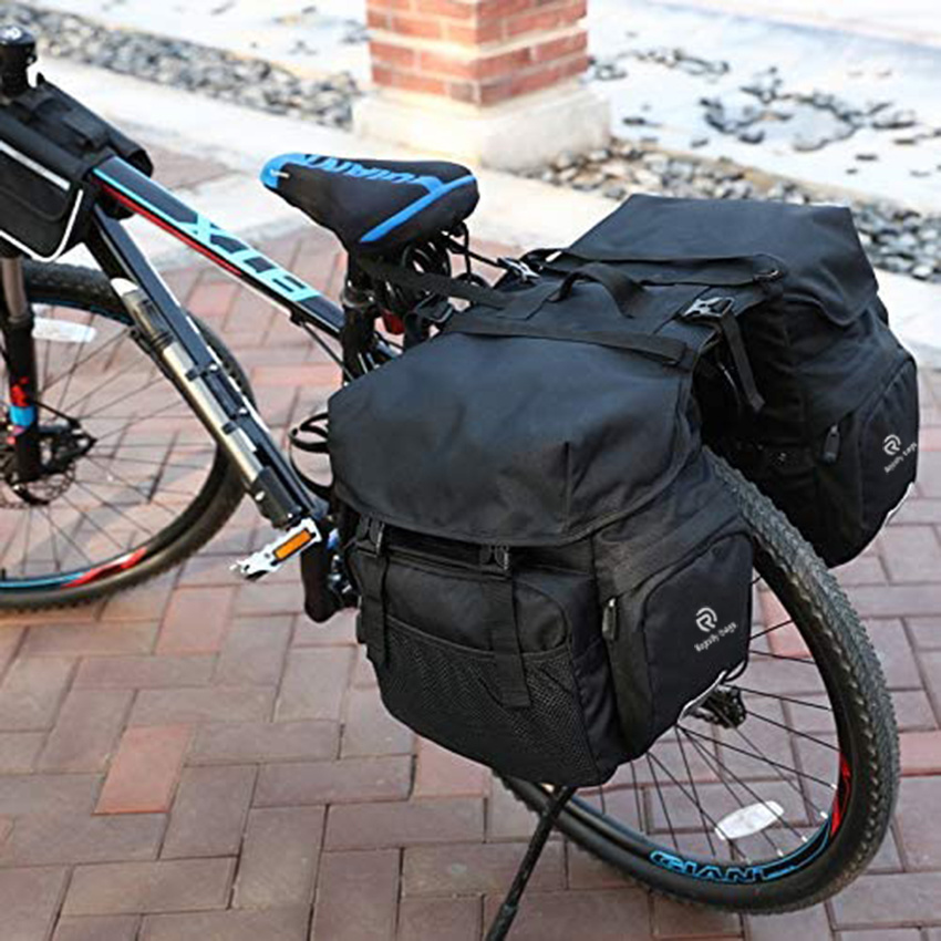 Waterproof Saddle Bags with Rain Cover for Bicycle Rear Rack Carrier, Support for Width Less Than 7 Inches Bicycle Bag