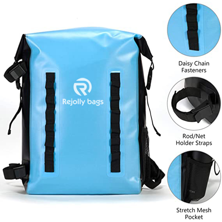 Waterproof TPU Backpack 24L Roll-Top with Rod Holder for Fishing, Hiking, Camping, Kayaking, Rafting Dry Backpack