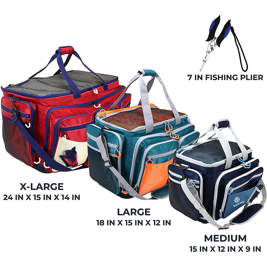 River Saltwater Resistant Fishing Tackle Bag, Heavy-Duty Tackle Box Organizer, Waterproof Non-Slip Bottom Fishing Rod Bags