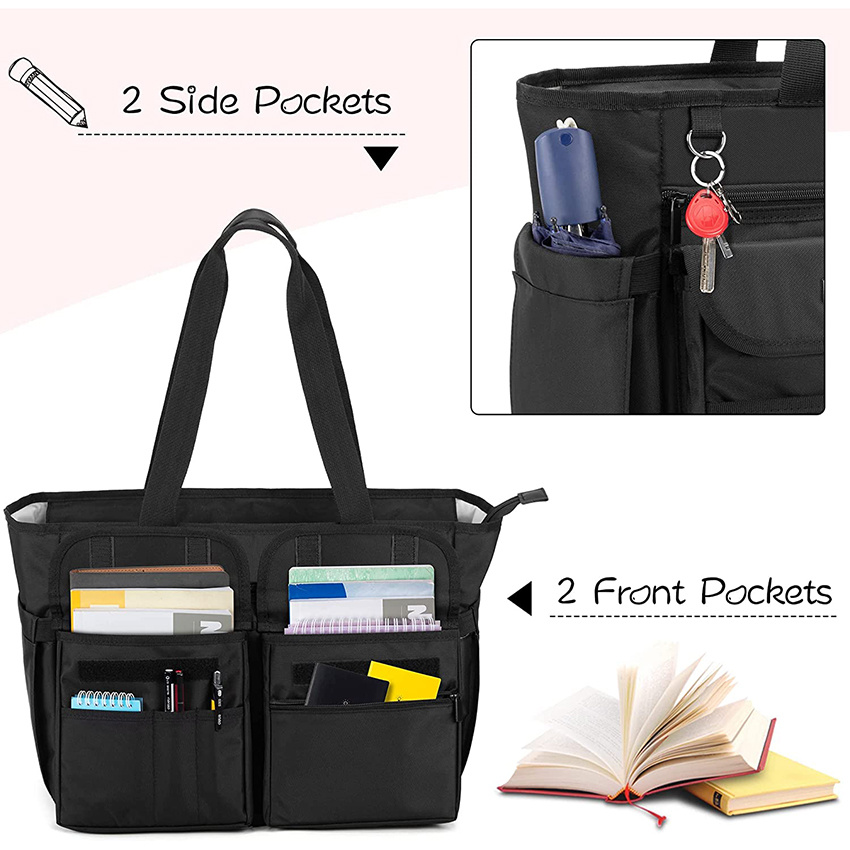 Teacher Tote Bag with Bottom Pad, Large Compartment with Separated Storage Laptop Layer (up to 15.6 Inch) , Daily Tote Bag