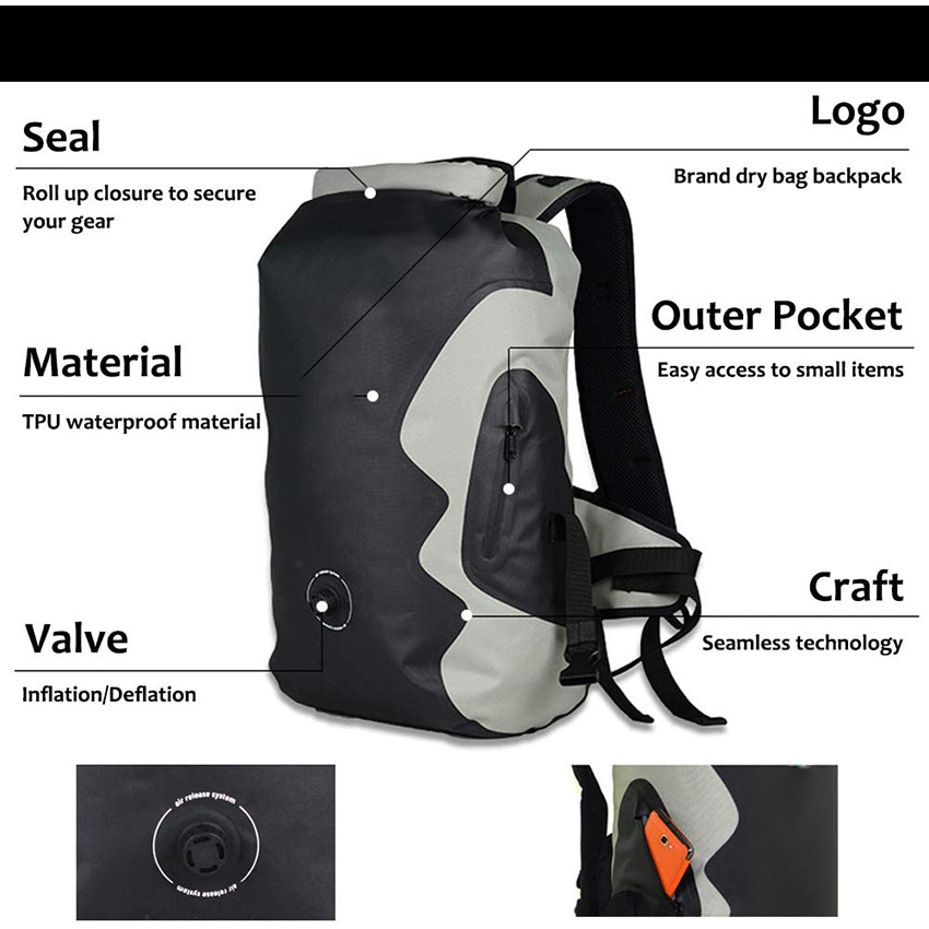 Waterproof Dry Bag Backpack 30L Lightweight TPU Floating Dry Sack for Kayaking Fishing Camping Boating Hiking Men Women with Padded Straps Breathing System