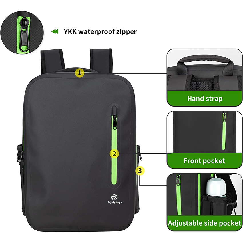 TPU Waterproof Backpack with 2 Removable Cosmetic Bags Airtight Zipper Pocket Hiking Travel