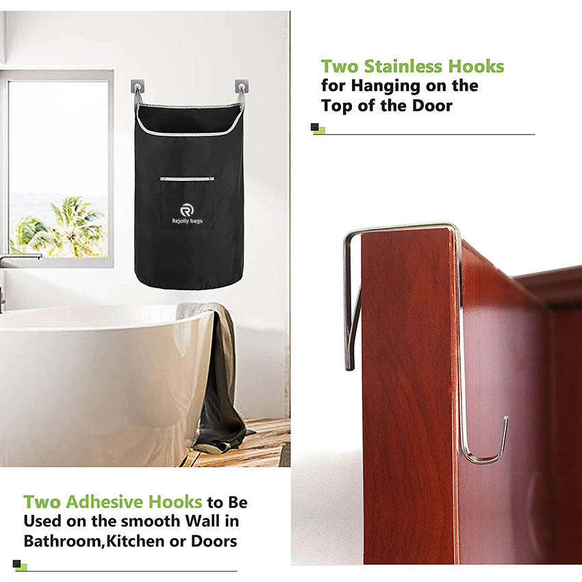 Hanging Laundry Hamper Bag X-Large Over The Door Hanging with 2 Hook Types Saving Space with Zipper for Bathroom Home Travel Dormitory Laundry Bag