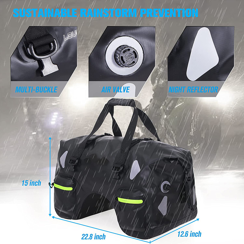 Dry Motorcycle Tail Bag 70L with Rope Straps and Inner Pocket Waterproof PVC 500d for Travel