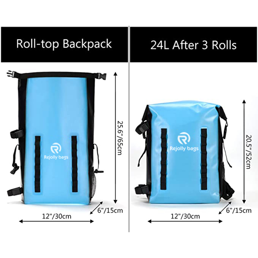 Waterproof TPU Backpack 24L Roll-Top with Rod Holder for Fishing, Hiking, Camping, Kayaking, Rafting Dry Backpack
