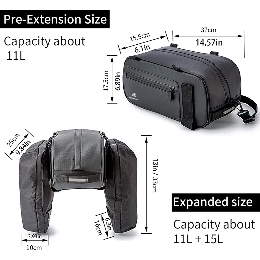 Storage Pannier Saddle 26L Multifuction Rear Bike Cargo Rack Bags with Reflective Strips Waterproof Travel Accessories Expandable Luggage Bike Trunk Bag