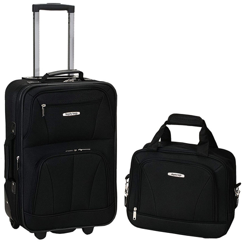 High Quality 2 Pieces Rockland Fashion Softside Black Upright Luggage Set
