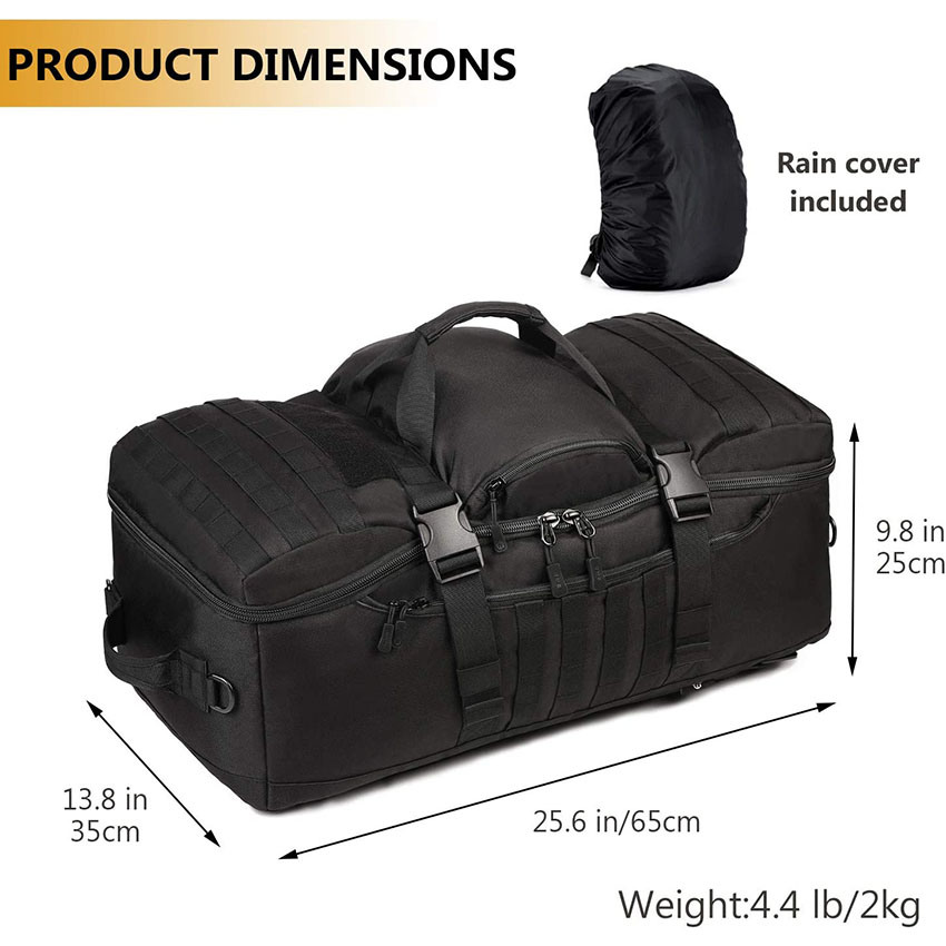 Military Style Tactical Travel Backpack 60L Military Molle Duffel Bag (Rain Cover & Patch Included)