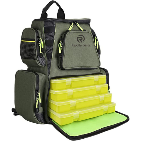 Large Storage Water-Resistant Tackle Bag Large Saltwater Resistant Fishing Tackle Backpack with 5 Tackle Boxes Outdoor Multifunctional Fishing Fish Bag