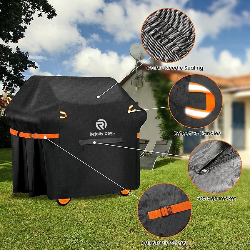 58 Inch Waterproof BBQ Grill Cover with 4 Reflective Handles & Straps, Special Fade and UV Resistant Material, Dust-Proof Windproof Rip-Proof Grill Cover