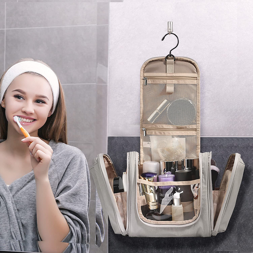 Hanging Toiletry Bag Water-Resistant Cosmetic Makeup Bag Travel Organizer for Shampoo, Full Sized Container Toiletry Bag