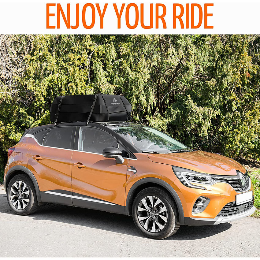 Car Roof Cargo Bag Water Resistant – 8 Reinforced Premium Quality Straps Rubberized Extra Cushioning Car Roof Pad, Travel, Touring, Road Trips Bag