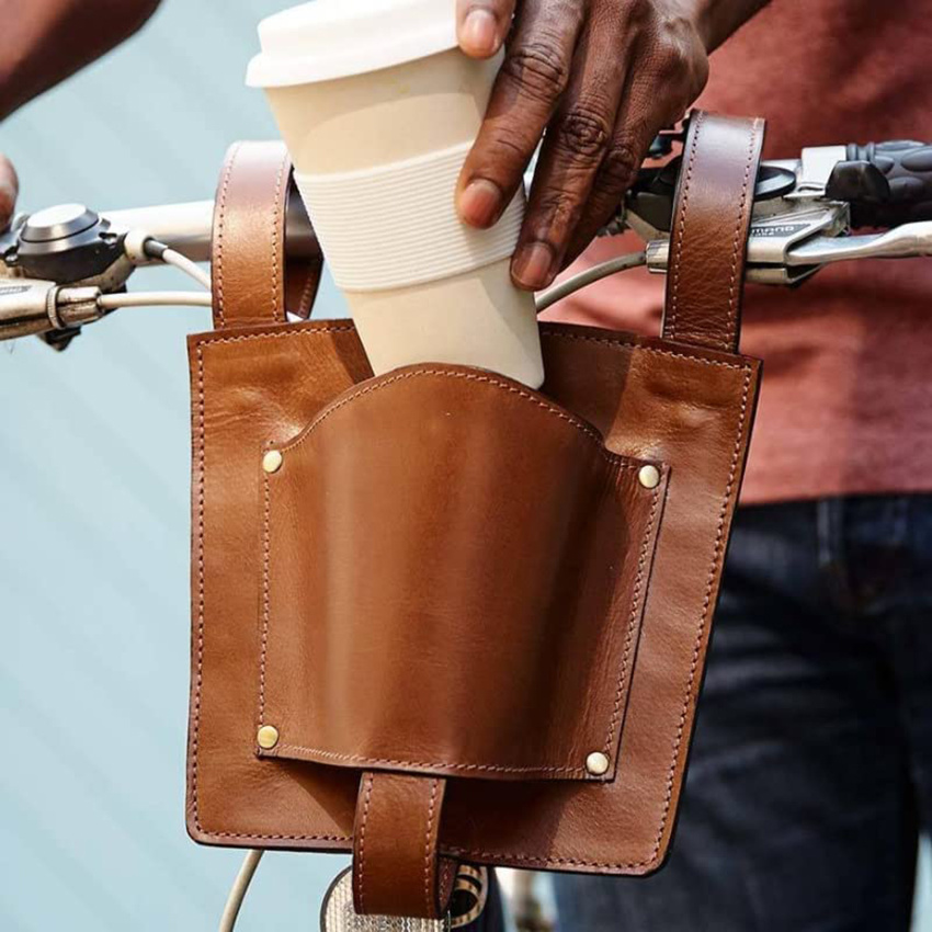 Leather Detachable Bike Front Hanging Bag Water Bottle Bicycle Pack